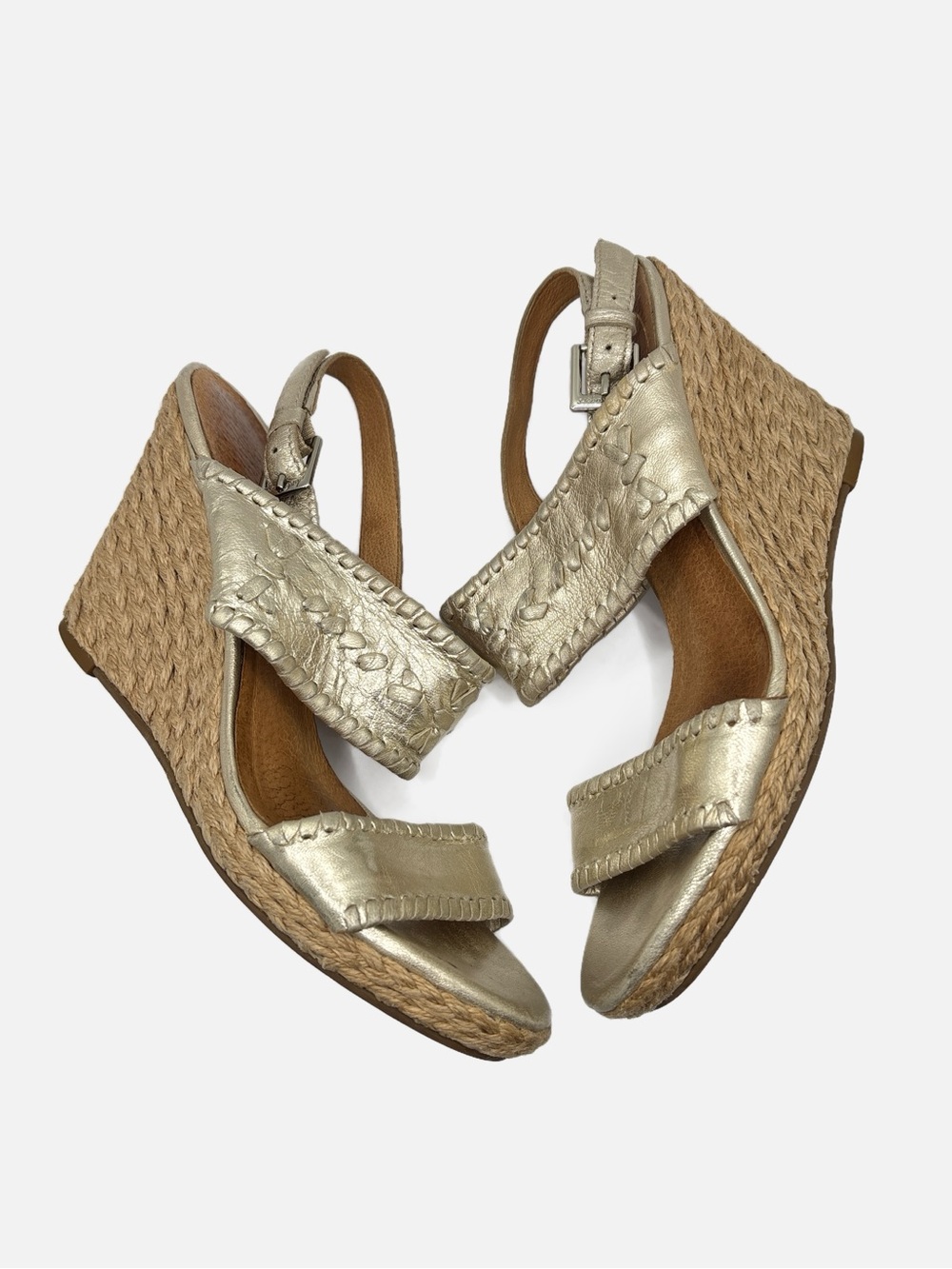 Jack Rogers Vanessa Gold Leather Raffia Wedges